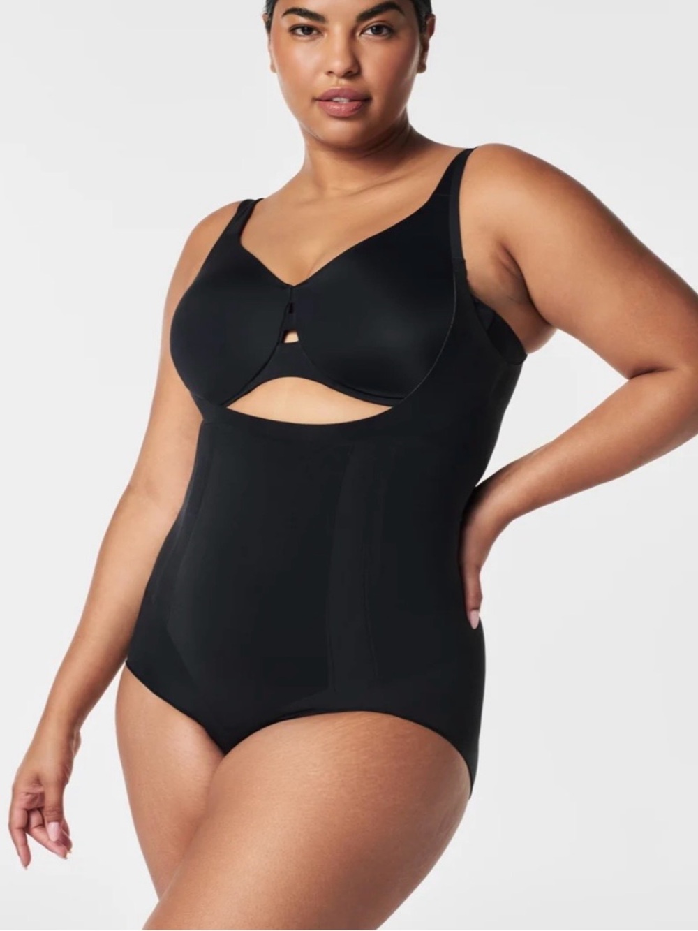 Spanx 10129P Open Bust Brief Bodysuit 2X Black Shapewear Slimming Tummy Control